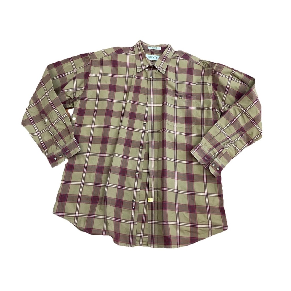 Orvis VTG men’s XXL brown/Rust plaid all cotton casual button down shirt 1990s